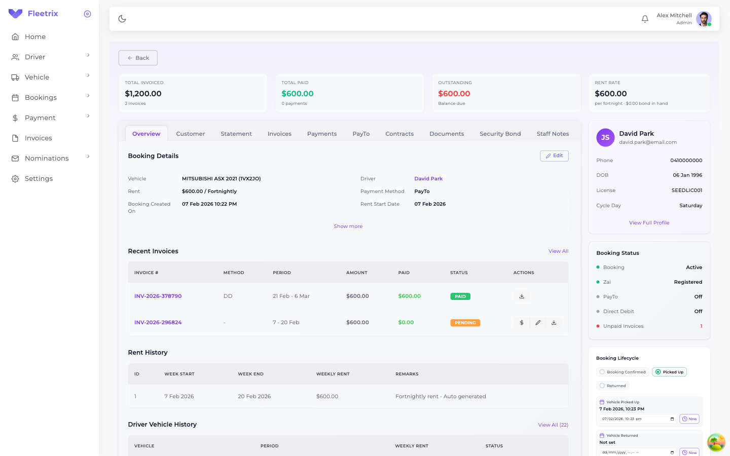 Fleetrix Contracts & Invoices